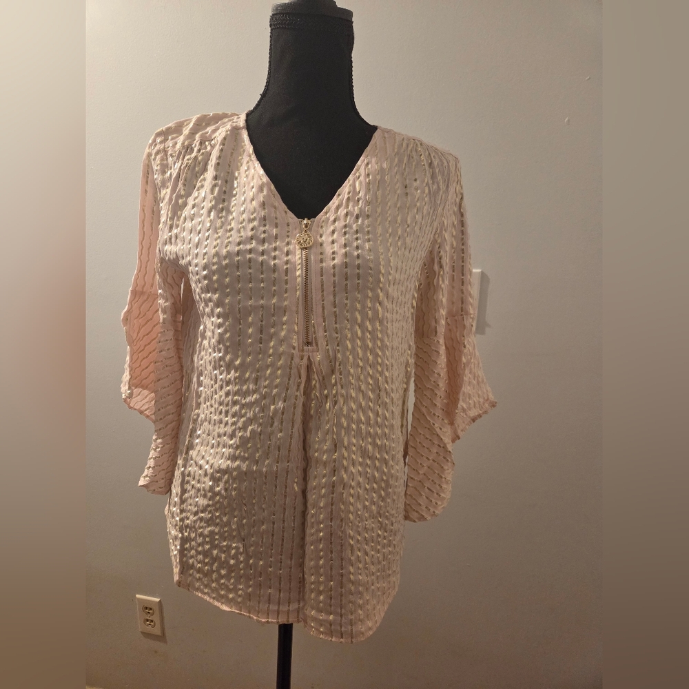 Anne Klein Light Pink Blouse with Gold Detail